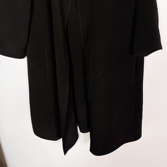 Eileen Fisher L Black Long Open Front Textured Blazer Jacket Silk Blend Magnetic - Picture 4 of 9
